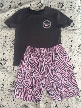 Reebok Tee with Pink Zebra-Print Swim Trunks